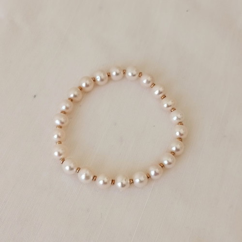 Elastic Bracelet with Freshwater Pearls New, White