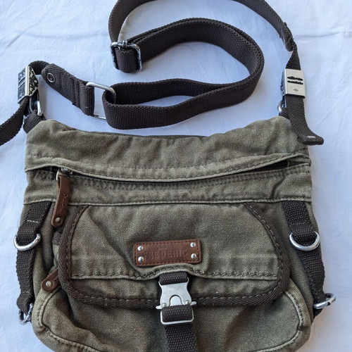 Frederic shoulder bags used, jean fabric, gray and green