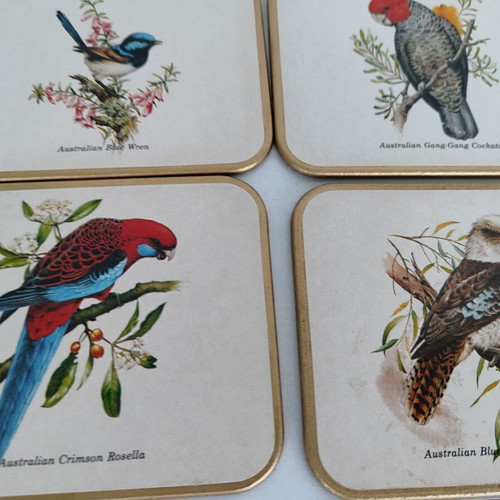 Vintage set of 6 coasters with Australian birds used