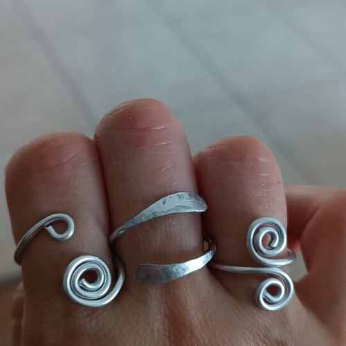Set of 3 handmade adjustable rings, silver color