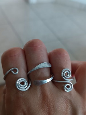 Set of 3 handmade adjustable rings, silver color