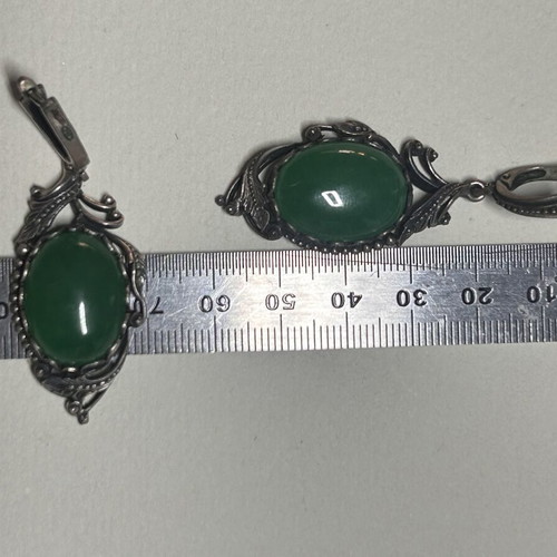 Vintage 925 Silver Earrings with Green Agate