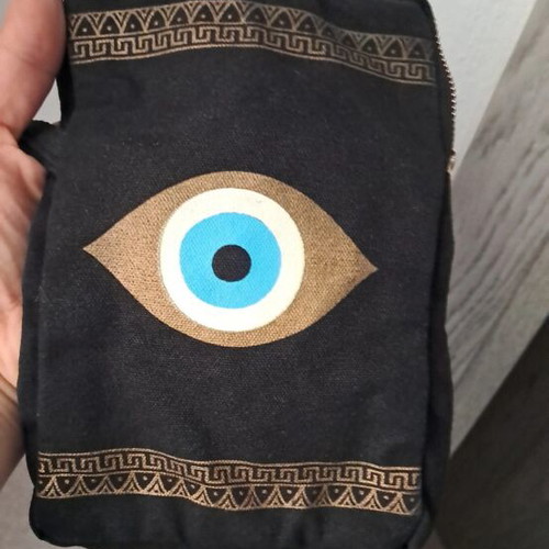 Aegeanart fabric crossbody bag with Greek eye design, black