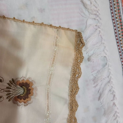 Table runners used, set of 4, hand-embroidered with lace details