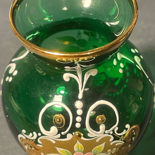 Vintage Mini Vase Bohemian Crystal emerald green with gold