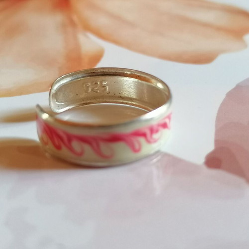 Silver 925 Painted Foot Ring in Sugar Color with Pink Designs New