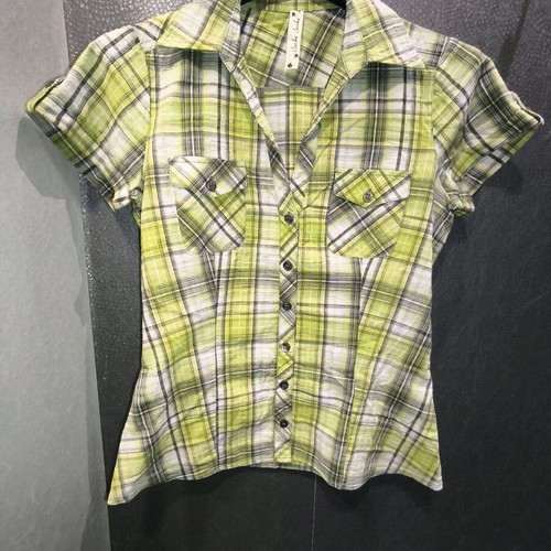 Cache Cache green checkered fitted shirt like new