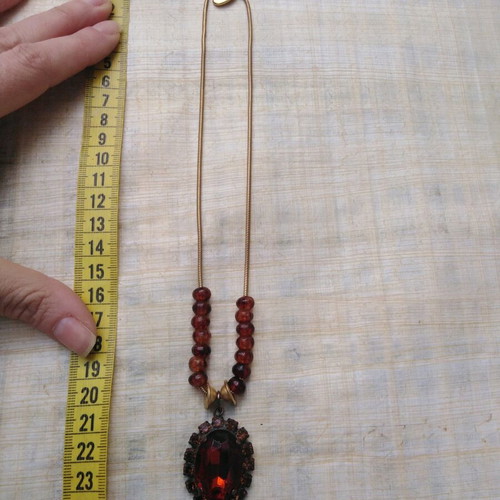 Vintage statement necklace with red stone and beads new