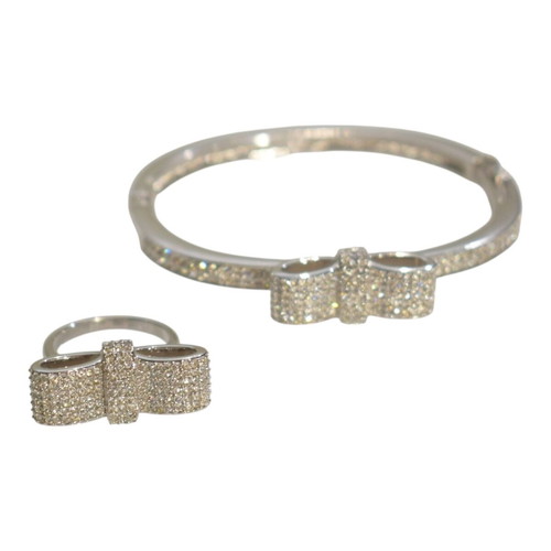 Swarovski bow ring with pavé crystals, rhodium plated, size 55 EU