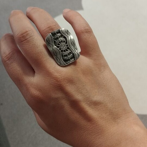 Vintage Boho Cyberpunk statement ring, adjustable silver finish