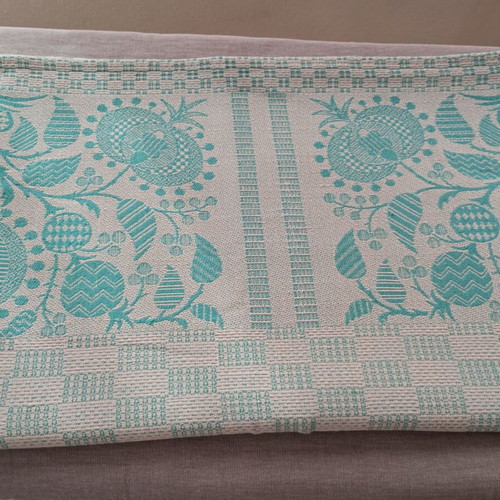 Woven bedspread 1.35 x 1.95m, turquoise floral design