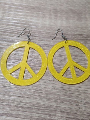Peace hanging earrings yellow new with glitter