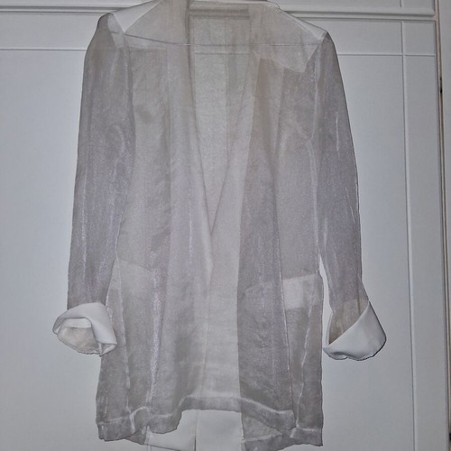 Long jacket like new, thin transparent with satin details