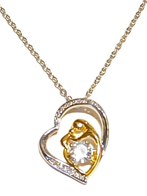 Handmade Mama-Child Necklace Gold and Silver with Zircon and Crystal