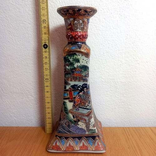 Royal Satsuma candlestick used, hand-painted