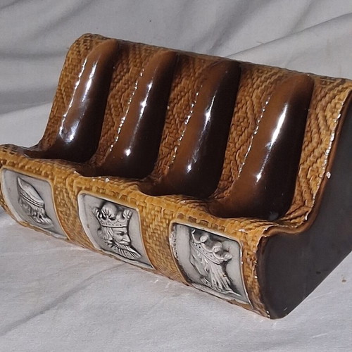 Vintage Majolica Four-Pipe Stand with King and Queen Reliefs