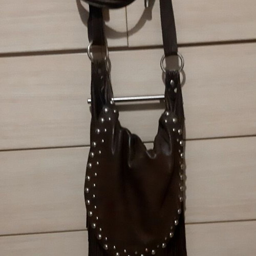 Zara vintage shoulder bag used, brown leather with fringes and studs