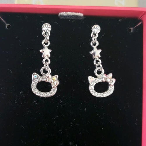 Hello Kitty earrings sterling silver new with rhinestones