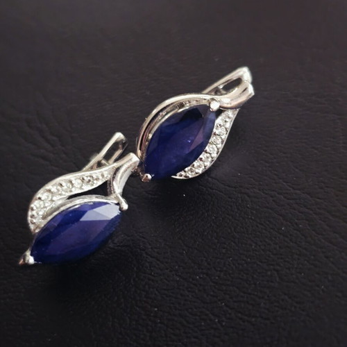 Silver earrings with sapphires and diamonds like new, English clasp