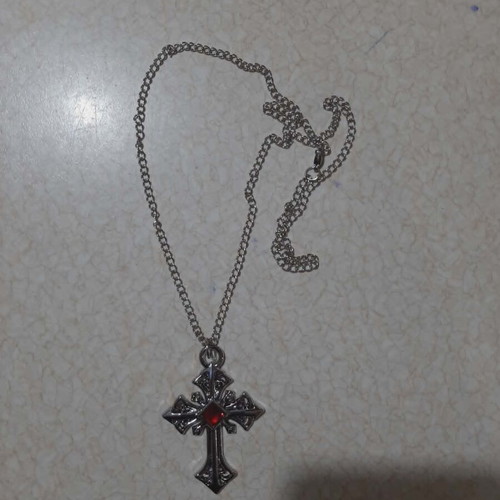 Men's and Women's Cross with Red Stone in Steel Gothic Style new