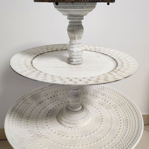 Handmade three-tier rotating serving tray with mirror like new 39x39cm