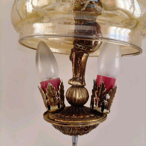Vintage Hollywood Regency chandelier with gold and amber glass like new