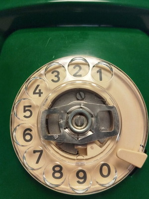Old green wired telephone, functional
