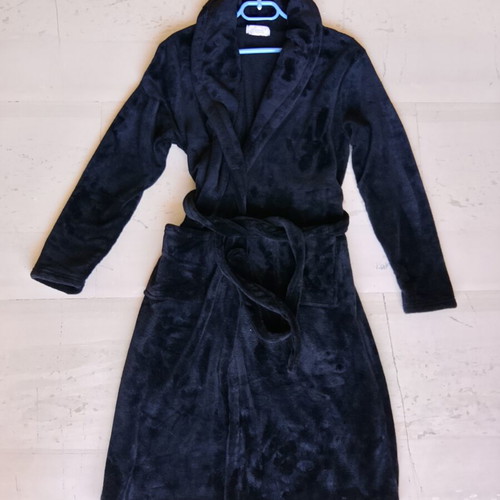 Cool women's cotton fleece bathrobe, size M, black