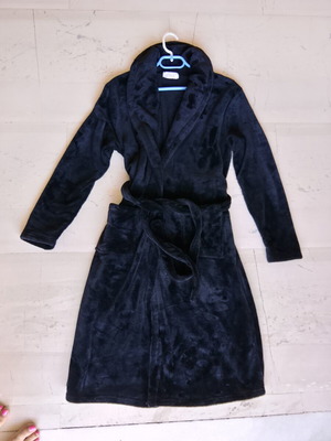 Cool women's cotton fleece bathrobe, size M, black