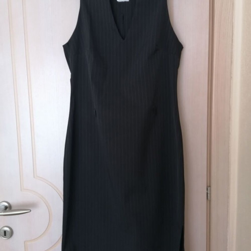 Sleeveless Dress L New Black with Subtle Stripe