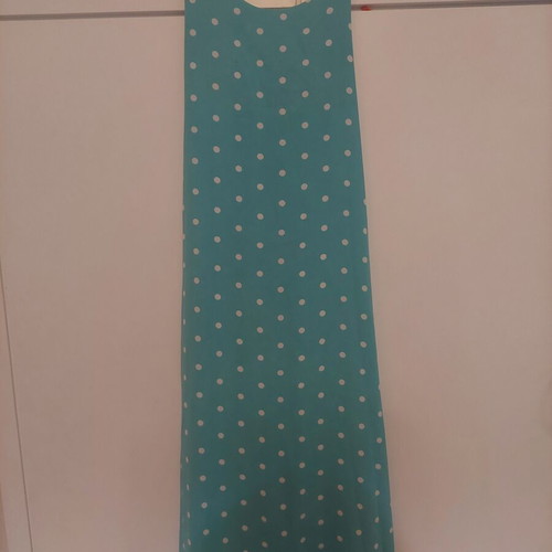 Light blue polka dot dress with crisscross back and side slits