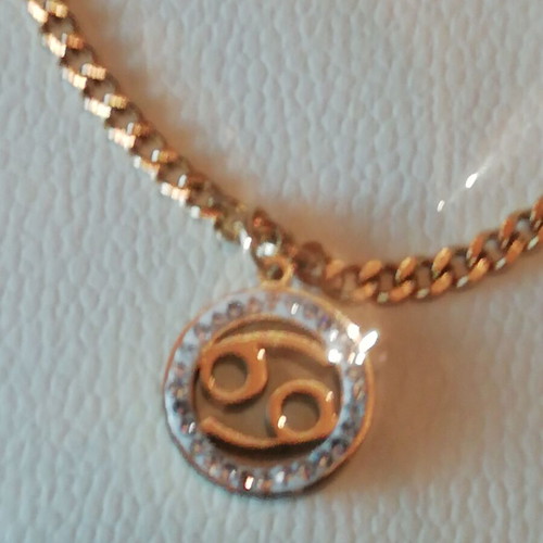 Cancer Zodiac Necklace steel gold-plated pendant with clear zircon new
