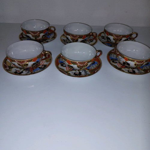 Moriage Japanese cups used, set of 6 with plates
