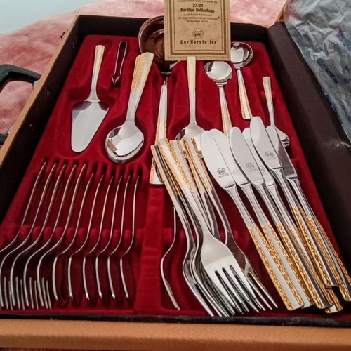 Cutlery set 30 pcs and 7 serving tools like new with 24k gold plating