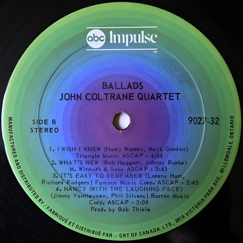 John Coltrane Quartet Ballads 1963 Canada issue like new