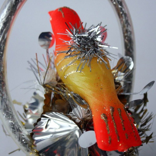 Christmas decorative bird in basket from 1970s new