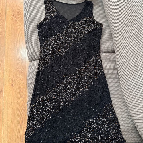 Black evening dress like new with beads and shimmer midi