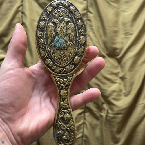 Old carved handmade bronze brush used, 18th-19th century