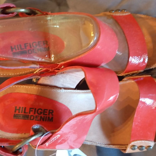 Hilfiger Denim Red Wedge Sandals Size 39 Like New