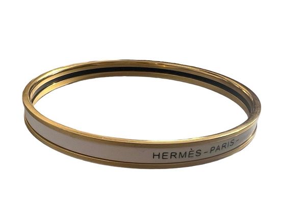  Hermes Uni Enamel Bracelet - Gold/White