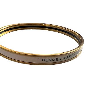 Hermes Uni Enamel Bracelet - Gold/White