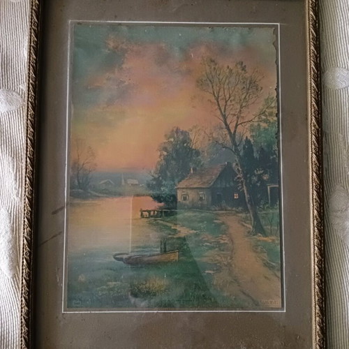 Vintage decorative print "AN AUTUMN SUNSET" used with frame
