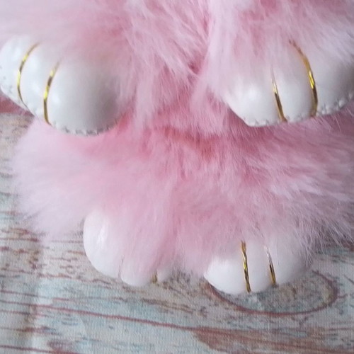 Pink Fluffy Bunny soft furry plush keychain new