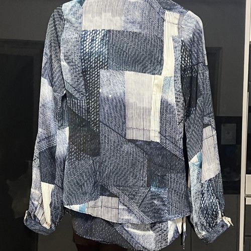 Anna Riska Crossover Blouse like new, long sleeve, white and blue