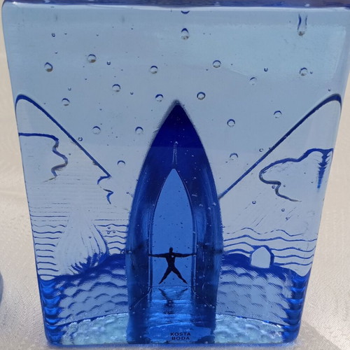 Bertil Vallien Blues: Four Elements Crystal Sculpture like new by Kosta Boda