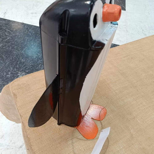 Decorative penguin like new made from recycled CCTV camera