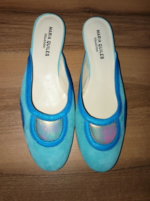 Leather suede mules, turquoise, sizes 40-41