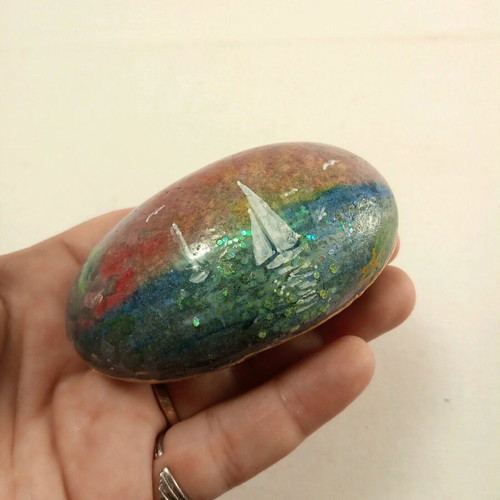 Hand-painted stone made to order, paperweight with sailboats