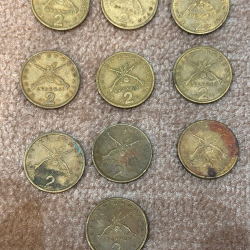 Set of used Greek 2 Drachma coins with Georgios Karaiskakis