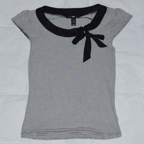 H&M Striped Cap Sleeve Top with Silk Bow Trim size M like new